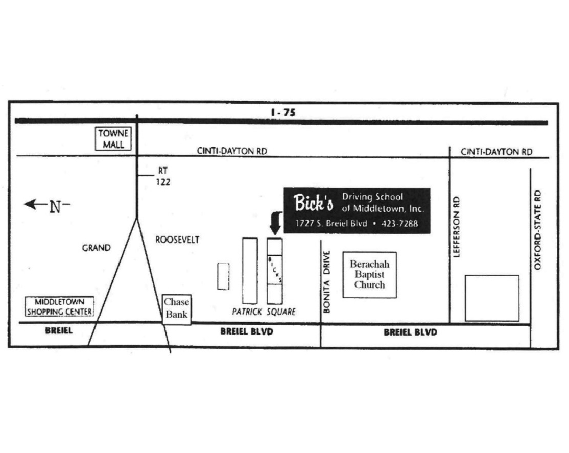 Map of Bick's Driving School, 1727 S Breiel Blvd, Middletown, Ohio